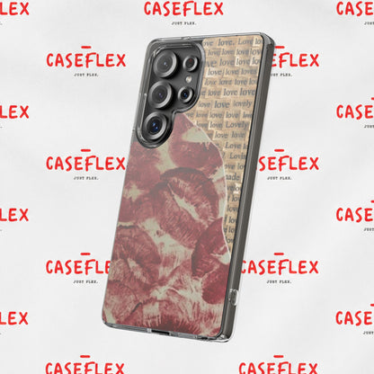 Phone Case — Vintage Red Kiss Lip Print with "love" Typewriter Background