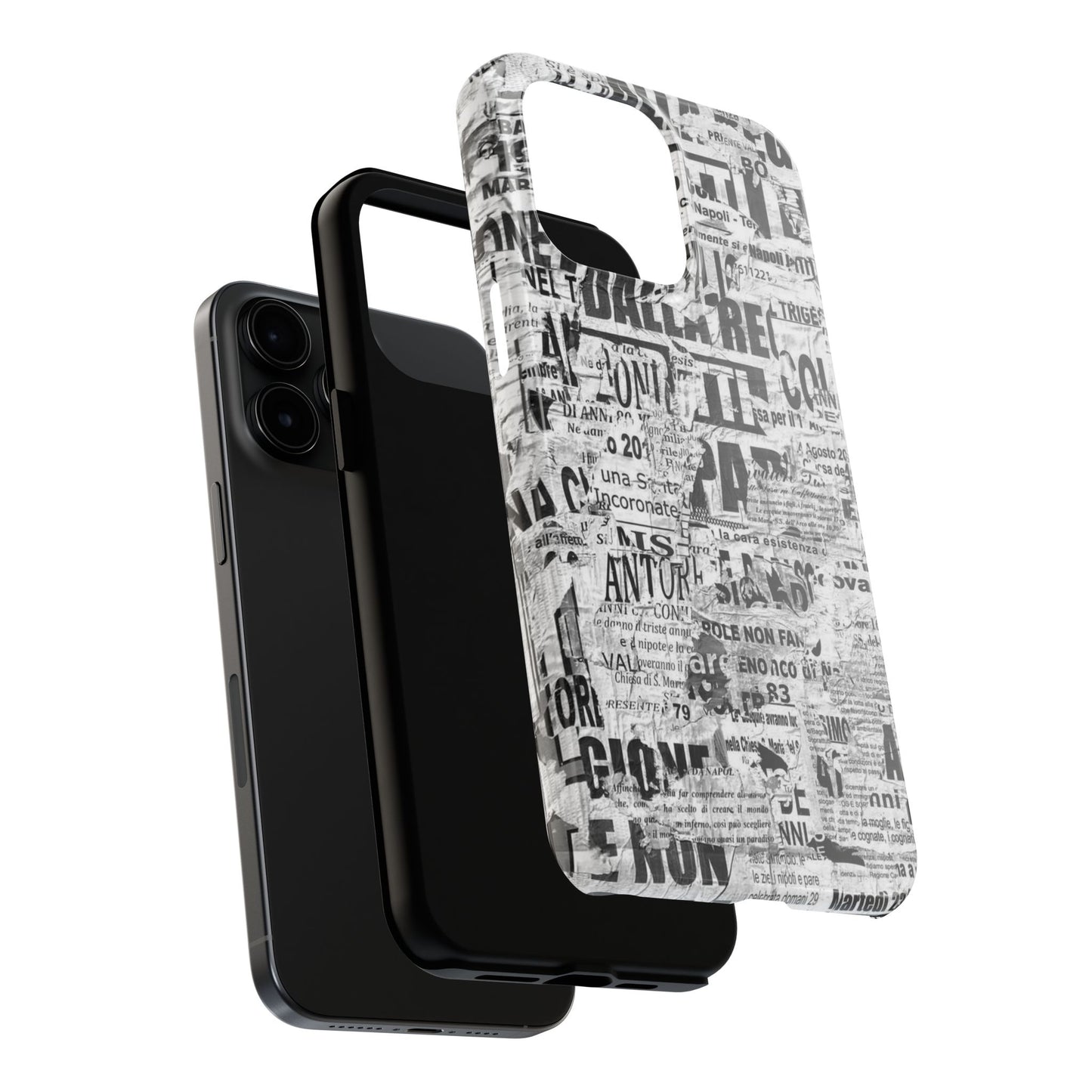 Newspaper Collage Tough Phone Case — Vintage Black & White Typography Protective Cover