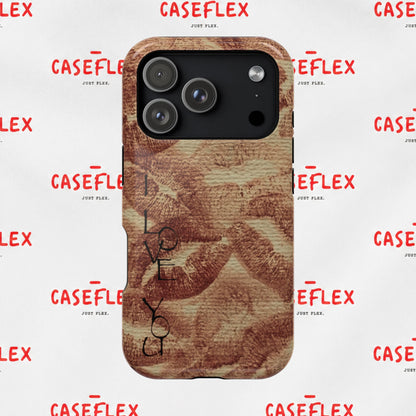 Kiss Print Impact-Resistant Phone Case — 'Love You' Vintage Lip Pattern