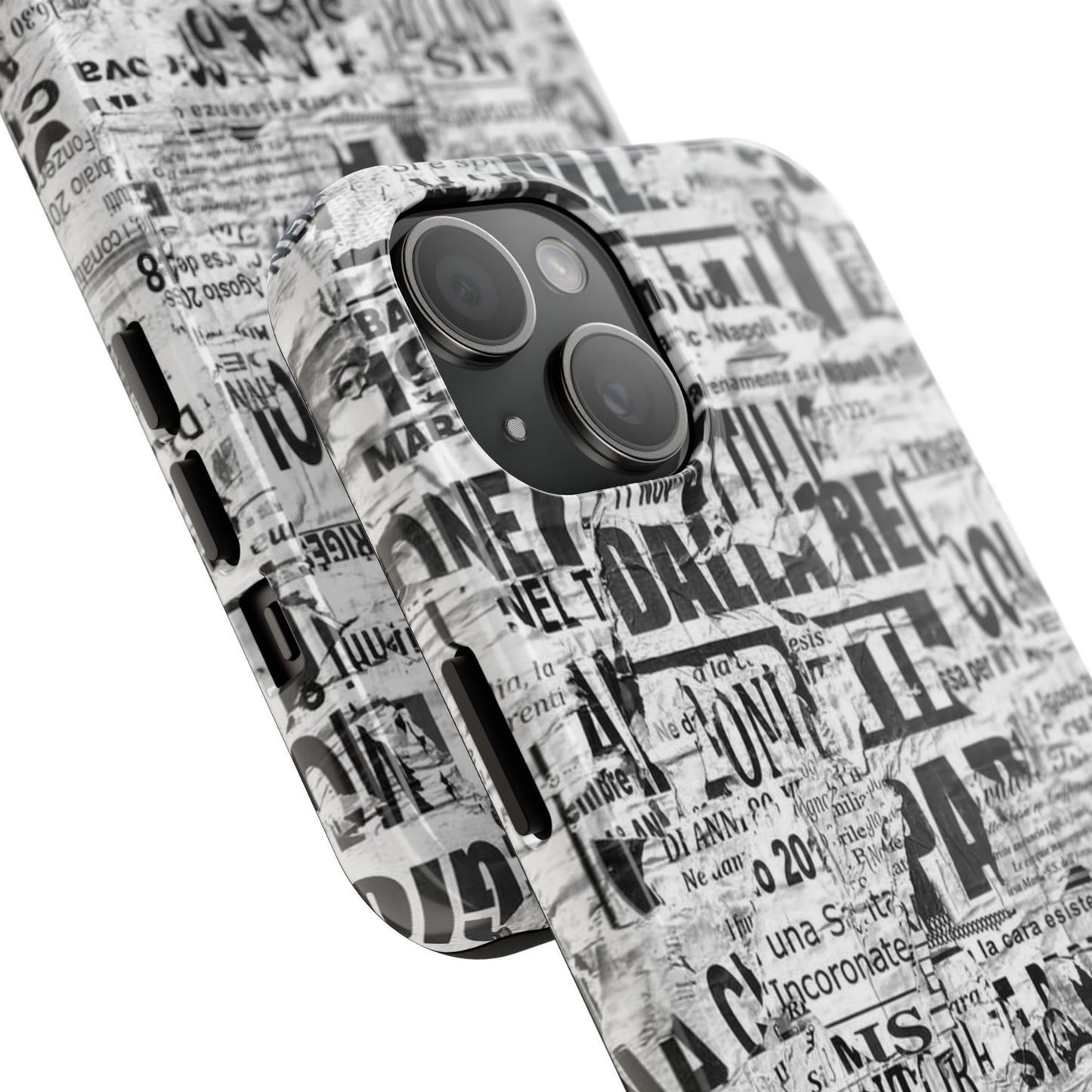 Newspaper Collage Tough Phone Case — Vintage Black & White Typography Protective Cover