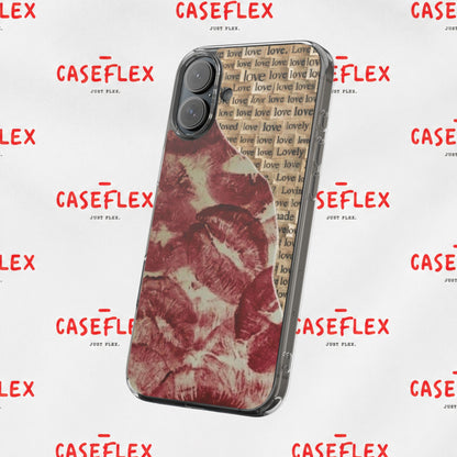 Phone Case — Vintage Red Kiss Lip Print with "love" Typewriter Background