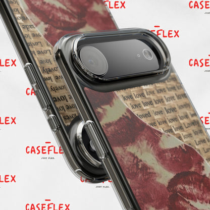 Phone Case — Vintage Red Kiss Lip Print with "love" Typewriter Background